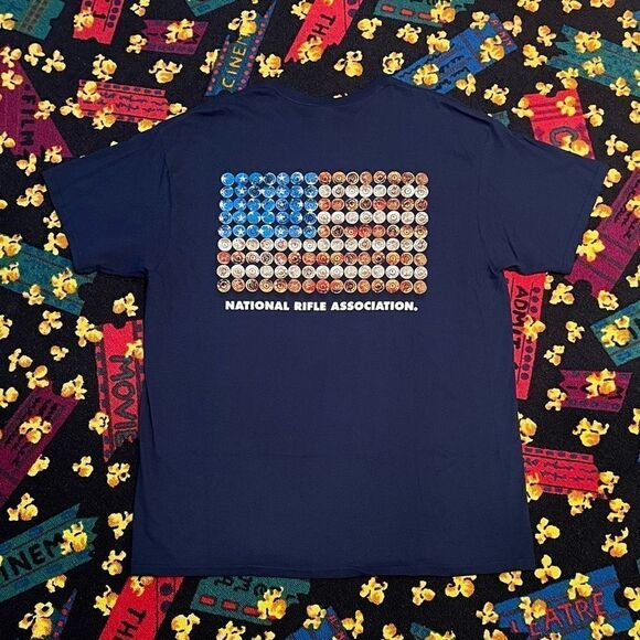 NRA National Rifle Association Bullet Flag Navy Blue Graphic Tee Shirt / Size XL - Picture 2 of 5